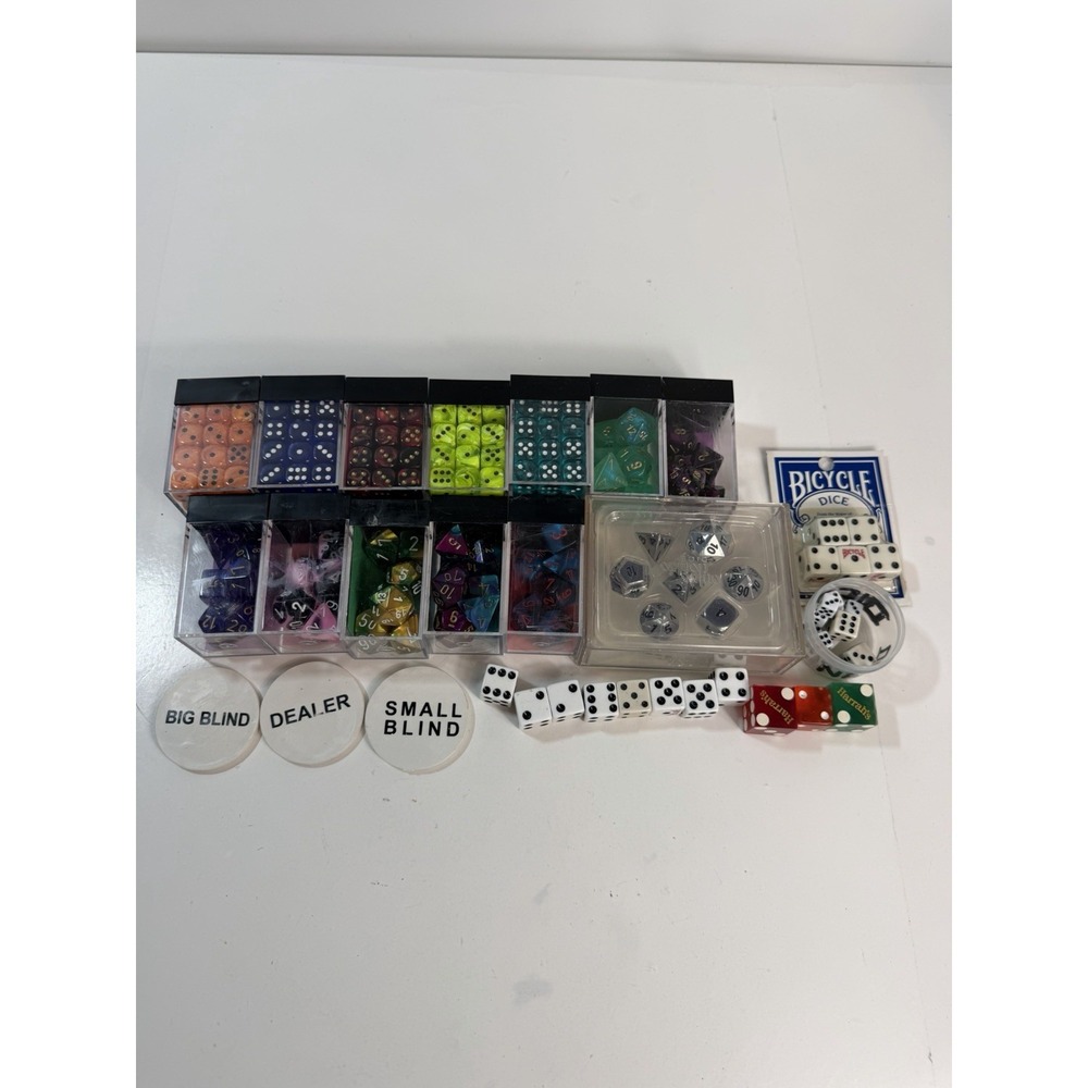 Huge RPG Tabletop Dice Lot-14 Sets(Chessex,Metal)& 22 Loose Dice+Buttons